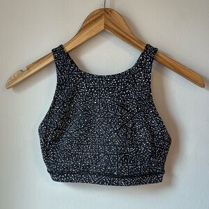 lululemon Free To Be Serene High Neck Bra Black White Speckle Size 4